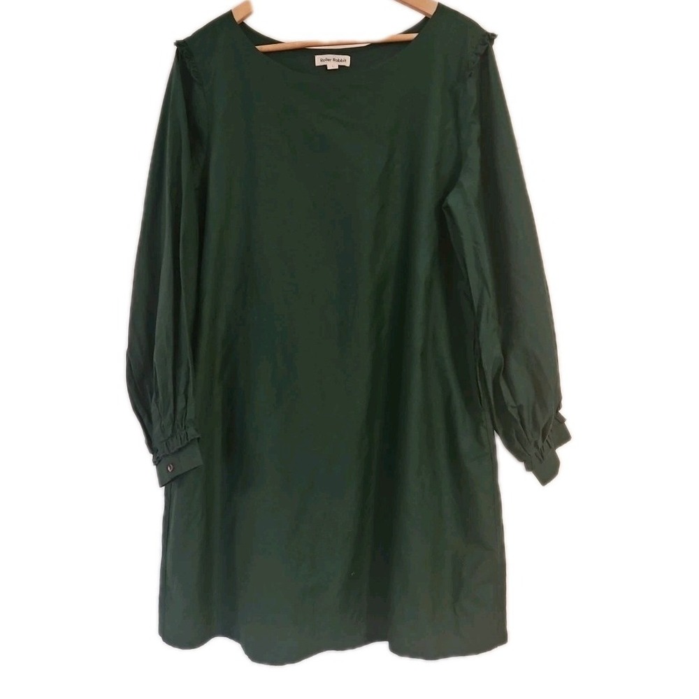 ROBERTA ROLLER RABBIT Raizia Ruffle Cotton Silk Pockets Dress Boho Green